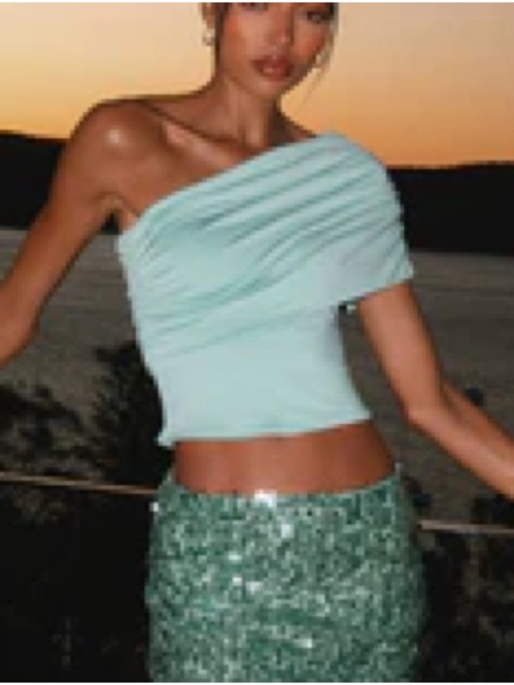 Peppermayo One-Shoulder Mint Crop Top